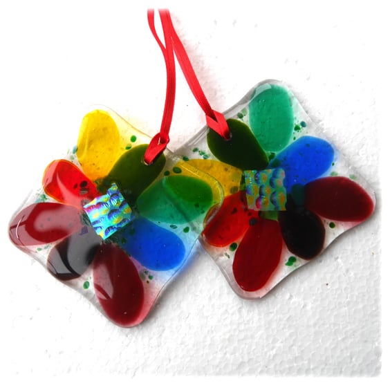 Rainbow Fused Glass Flower Suncatcher Dichroic Lightcatcher