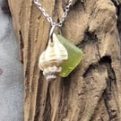 Shell and sea glass necklace, light green sea glass necklace, shell necklace