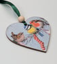Christmas Wooden heart hanging decoration featuring a robin, bluetit and wren - Image 3