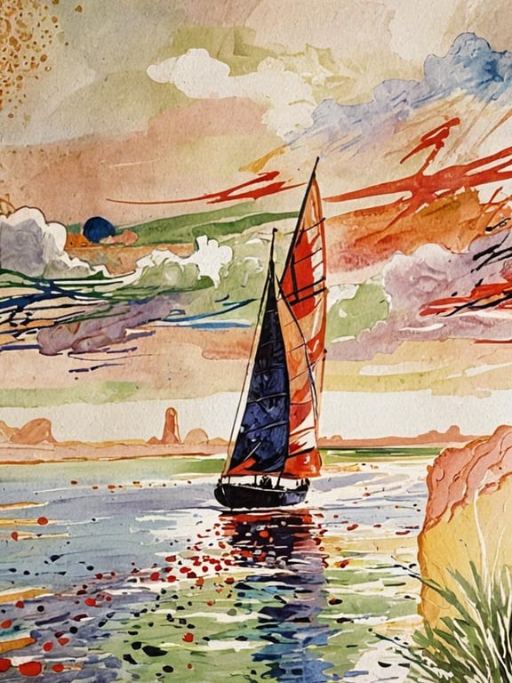 A4 Print Sailing Boat On Norfolk Broads Near Red Mill