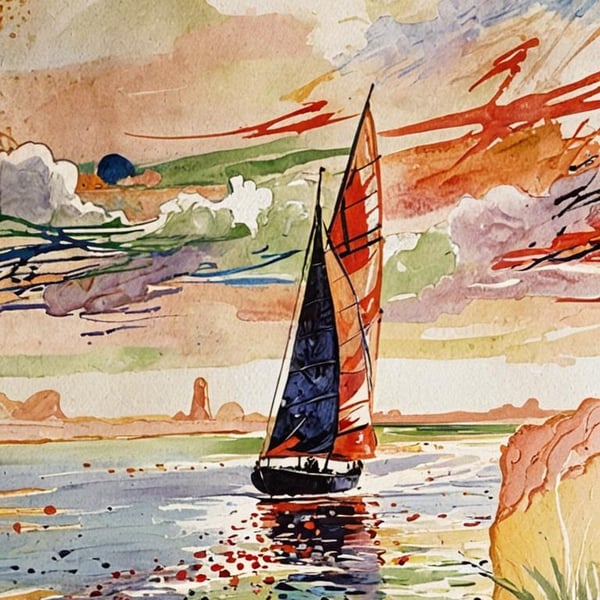 A4 Print Sailing Boat On Norfolk Broads Near Red Mill