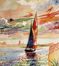 A4 Print Sailing Boat On Norfolk Broads Near Red Mill - Image 1