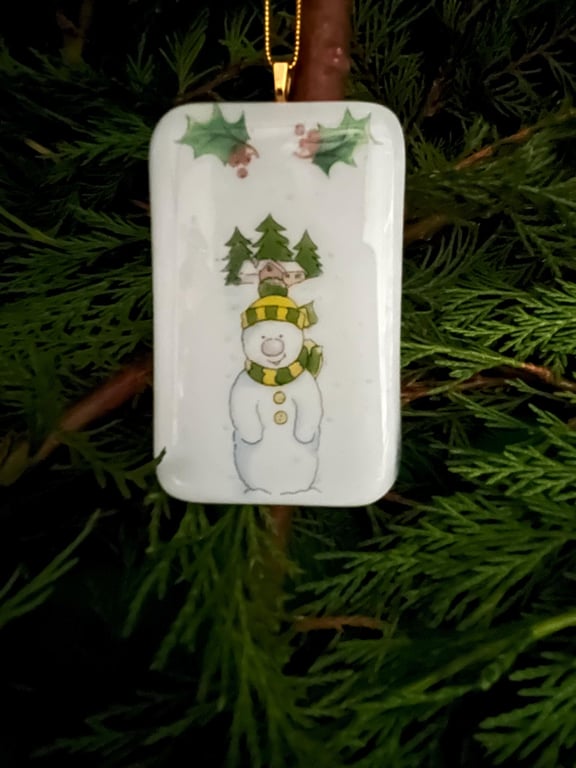  Bespoke Christmas Card with Artisan Fused Glass Snowman 