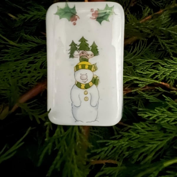  Bespoke Christmas Card with Artisan Fused Glass Snowman 
