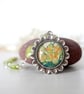 Green Pendant Necklace with Flower Art and Rosary-style Beadwork  - Image 6