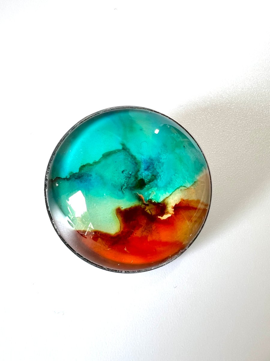 Turquoise & Brown Glass Cabochon Brooch