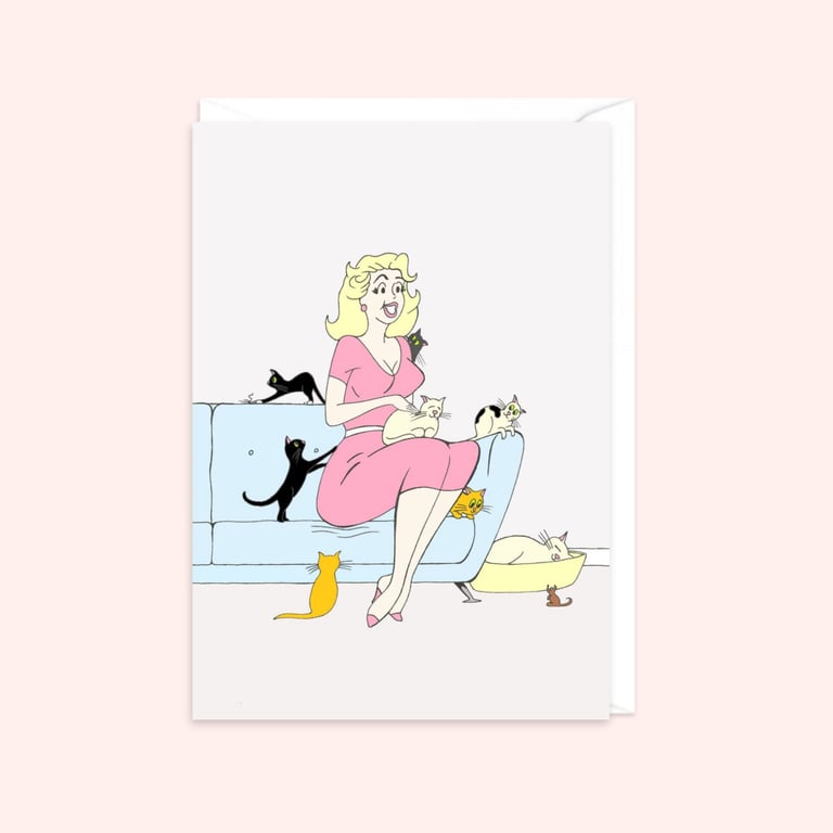 Crazy Cat Lady Greeting Card: Hand Drawn Vintage Style Illustration (106)