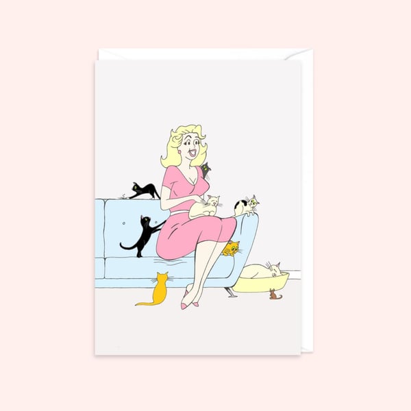 Crazy Cat Lady Greeting Card: Hand Drawn Vintage Style Illustration (106)
