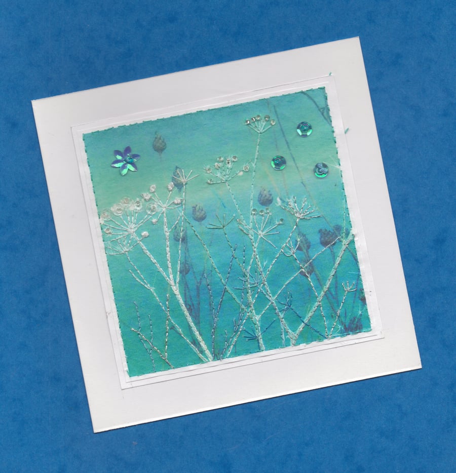 "Colours of the Sea": Hand-embroidered Digital Print Greetings Card