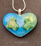 Handmade Blue and Clear Fused Glass Heart-shaped Pendant Necklace with Ivy leaf - Image 2