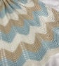 Blue, cream and beige striped baby blanket in 100% cotton  - Image 2