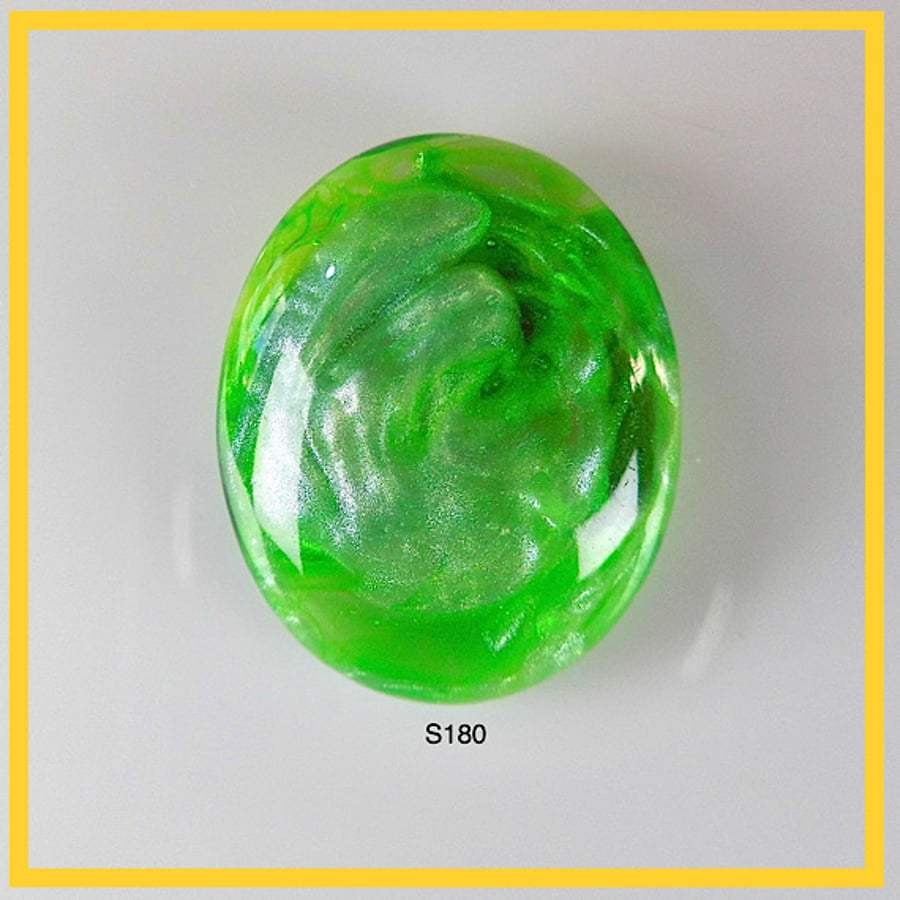 Small Oval Green Cabochon, hand made, Unique, Resin Jewelry - S180