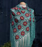 Crochet triangular shawl in sparkly gold, cerise & pale green - design LF433 - Image 1