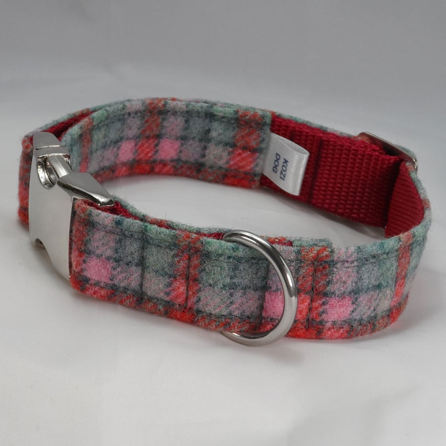 Handmade Yorkshire Tweed Dog Collar - Pastel Squares 