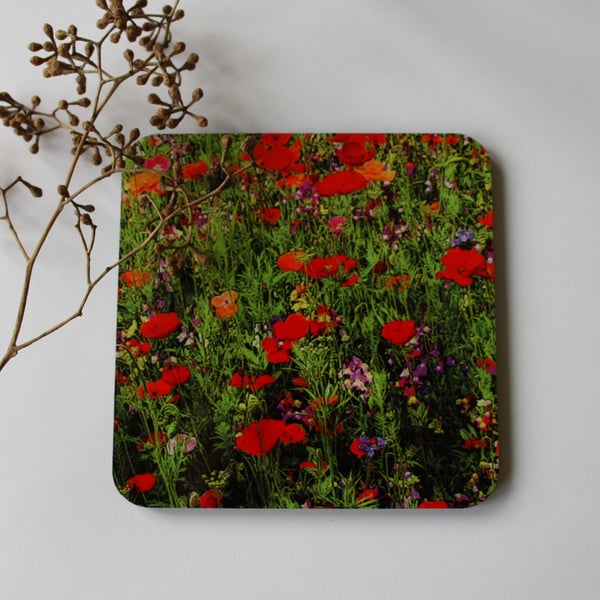 Coaster - 1 mdf coaster - tableware - poppy print