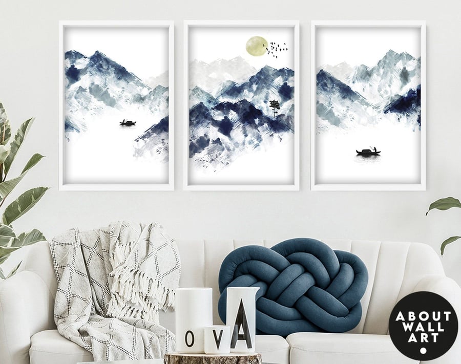 Calming Watercolor Painting Print Set of 3 Minimalist Wall Prints Zen Wall Art M