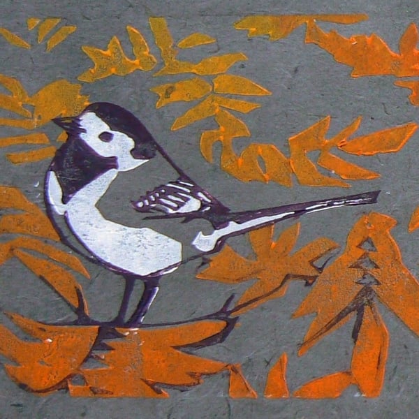 Pied Wagtails linocut print