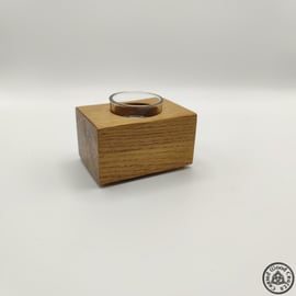 Recycled Solid Oak Single Tea light Candle Holder with Glass insert