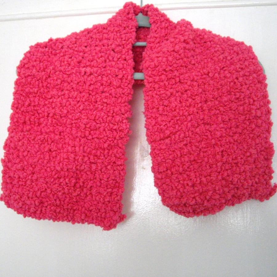 Pink Pom Pom Hand Knitted Scarf - UK Free Post
