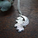 Moon and oak leaf pendant - crescent moon - recycled silver