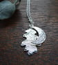 Moon and oak leaf pendant - crescent moon - recycled silver