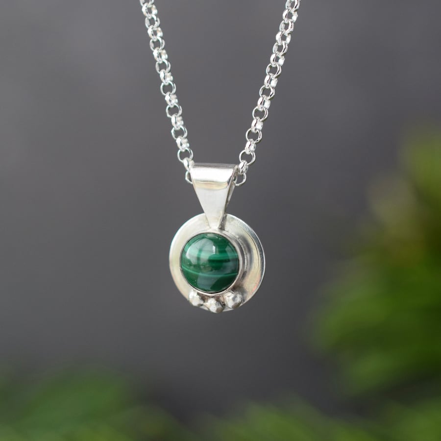 Malachite Stone and Sterling Silver Necklace
