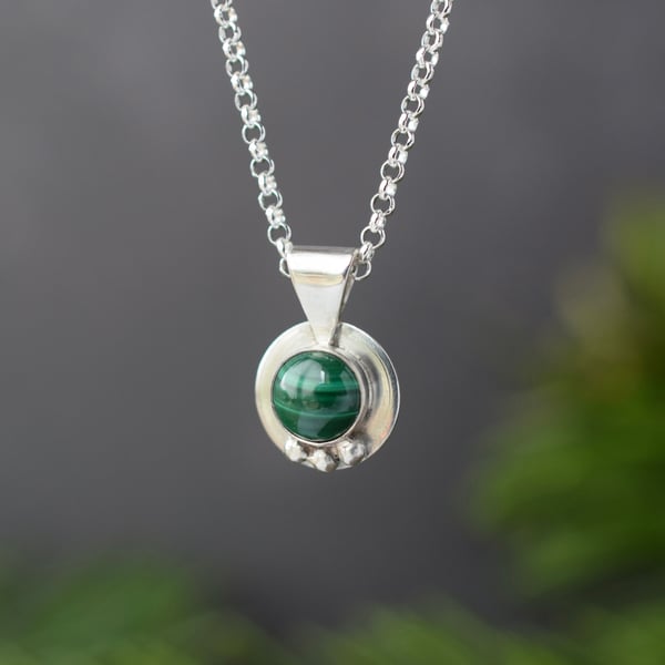 Malachite Stone and Sterling Silver Necklace