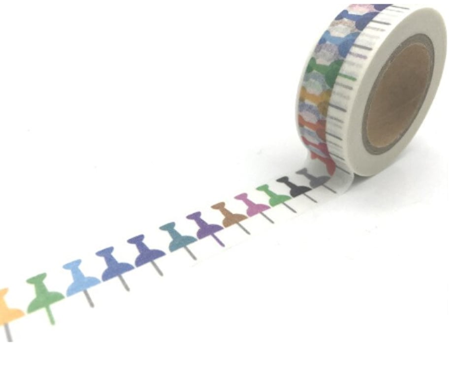 2 x Multi coloured Push Pin pattern, Drawing Pin Decorative Washi Tape, 10m