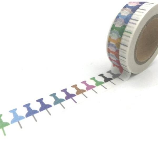 Multi coloured Push Pin pattern, Drawing Pin Decorative Washi Tape, Journal, 10m