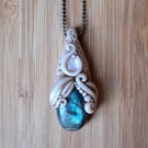 Labradorite with Pink Mother of Pearl and Polymer Clay Amulet Pendant 