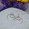 Silver and Gold Hammered 2 Circle Earrings