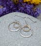 Silver and Gold Hammered 2 Circle Earrings - JBJ1015 - Image 1