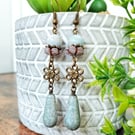 Bronze and Light Blue Long Teardrop Earrings