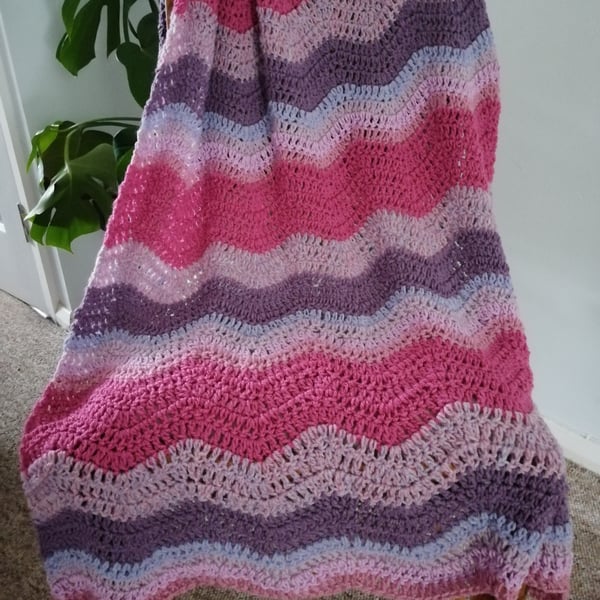 Handmade pink, purple crochet blanket, baby blanket, pram, cot, crib