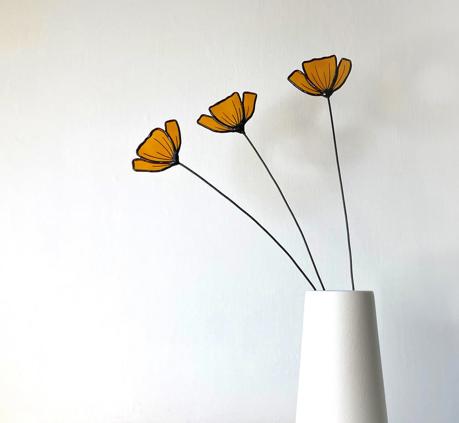 Poppy - Everlasting Forever Stained Glass Wild Flower - Yellow