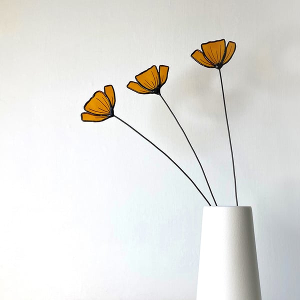 Poppy - Everlasting Forever Stained Glass Wild Flower - Yellow