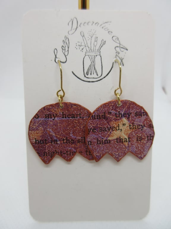 Upcycled Vintage Book Bronze Flower Drop Earrings