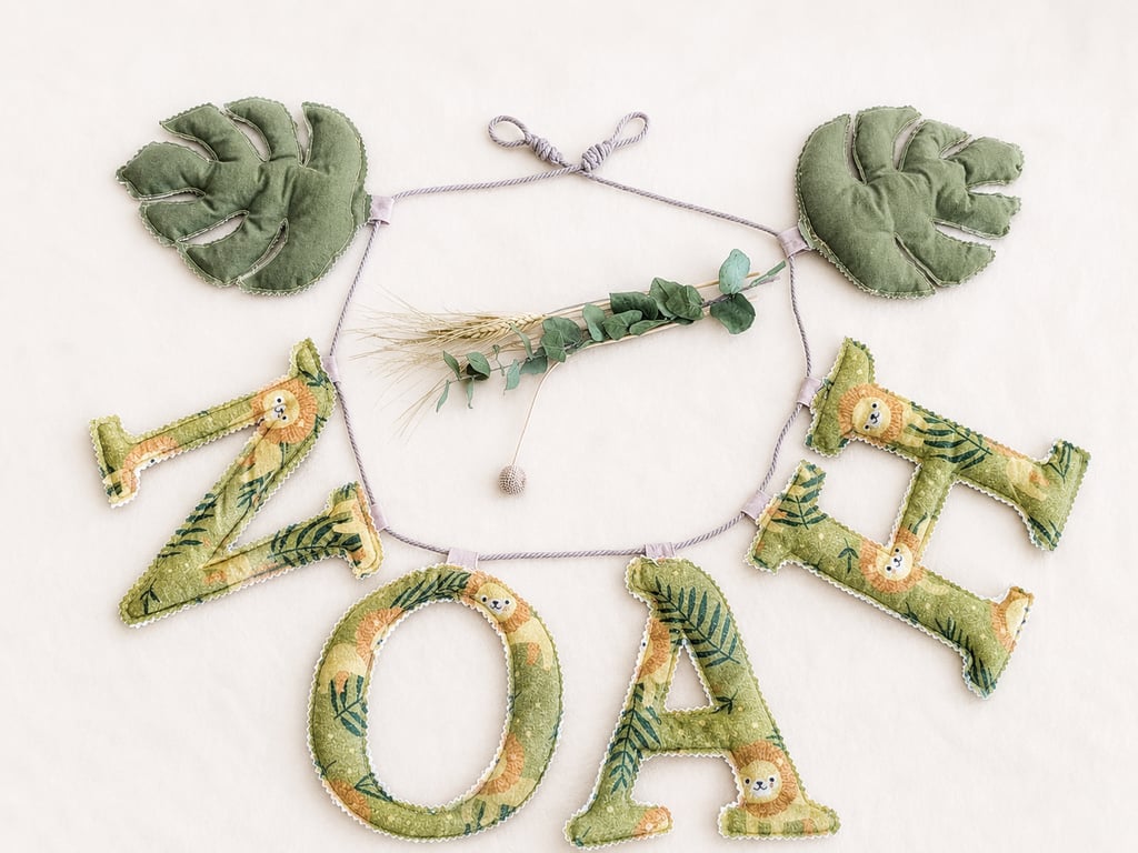 Personalised Safari Name Garland - Monstera Leaf Jungle Nursery Heirloom Gift
