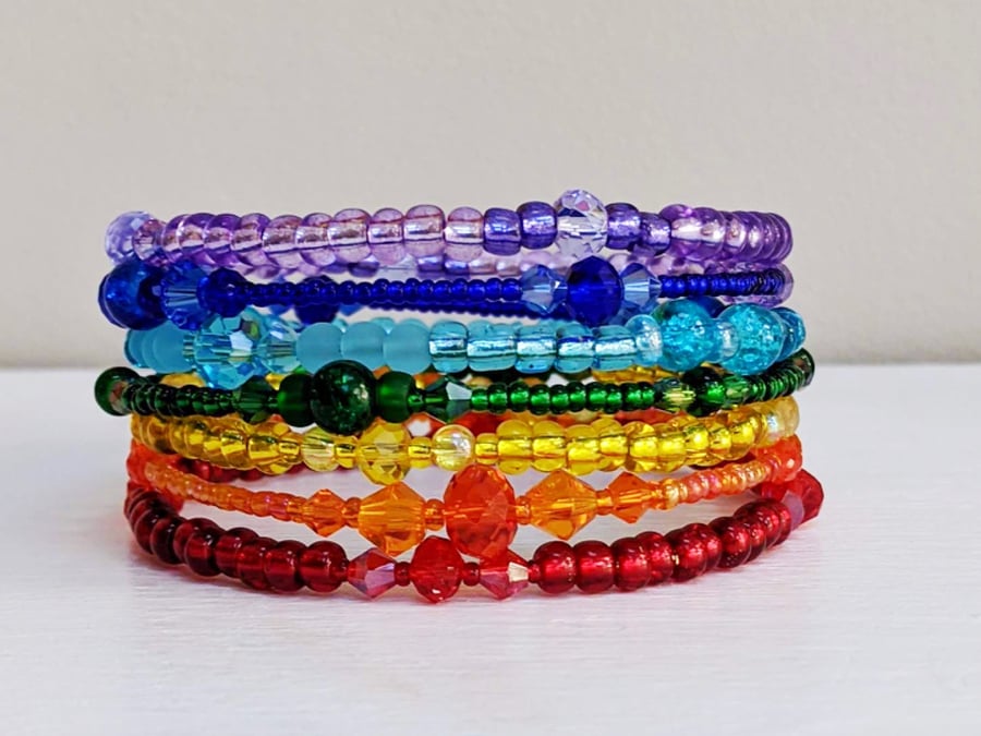 Rainbow bracelet, Memory Wire Wrap Cuff Bangle,... - Folksy
