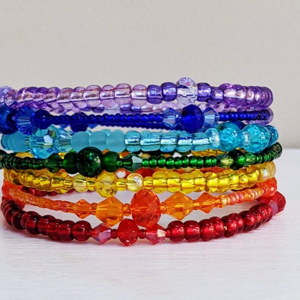 Rainbow bracelet, Memory Wire Wrap Cuff Bangle, LGBT Jewellery