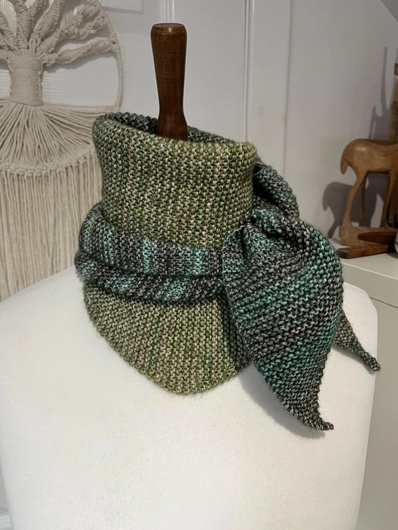 Triangle Scarf Neckerchief Blue, Grey, Green tones coloured 120cms NEW STYLE