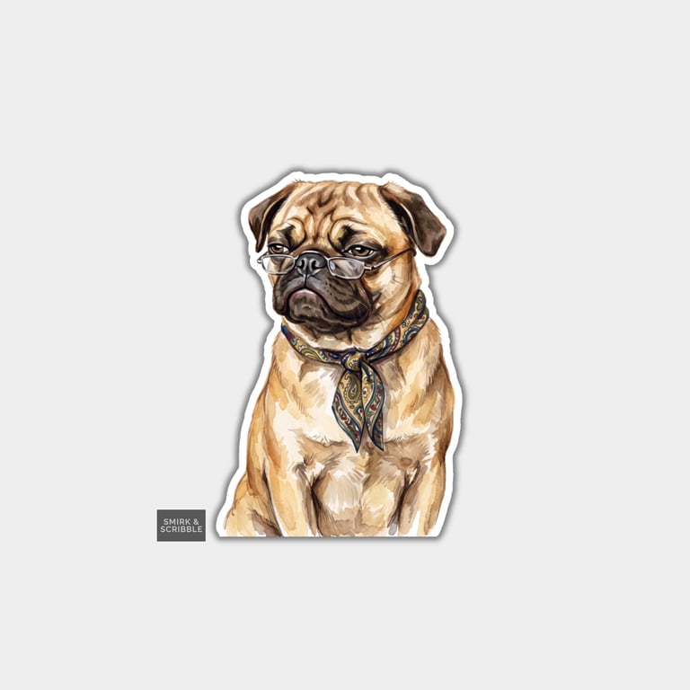 Funny Vinyl Die Cut Sticker For Adults - Cute Pug With Glasses