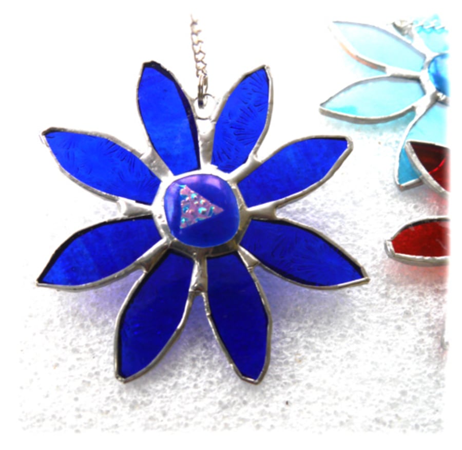 Dichroic Daisy Blue Suncatcher Handmade Stained Glass 011