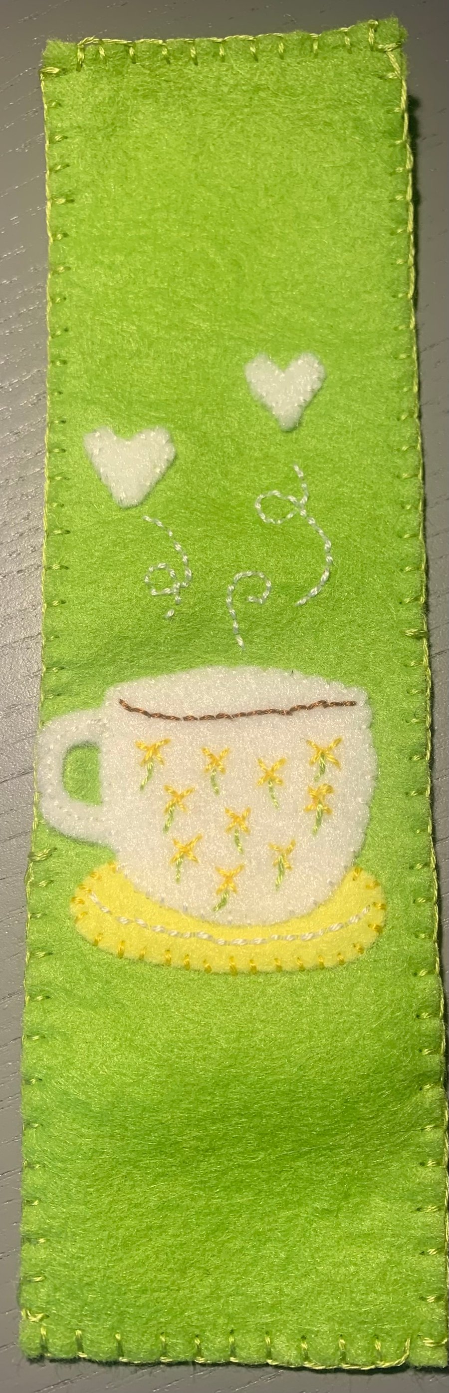 Felt embroidered teacup bookmark 