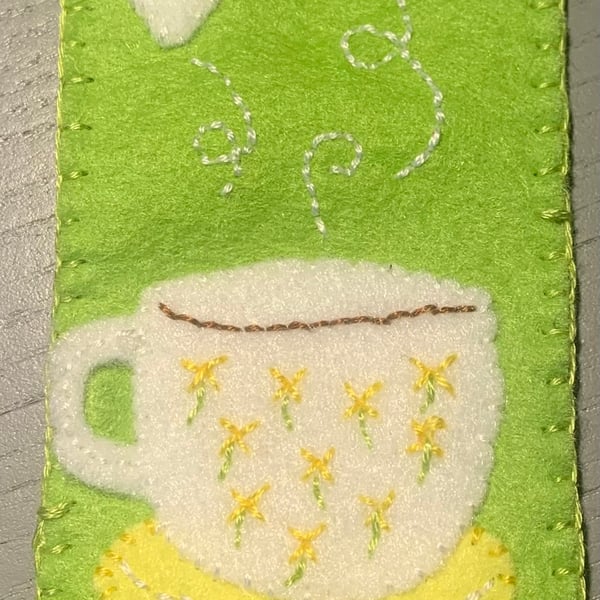 Felt embroidered teacup bookmark 