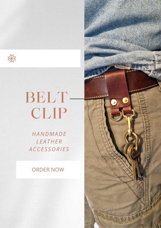 Handmade Crazy Horse Leather Belt Clip Key Holder with Solid Brass Accessories 