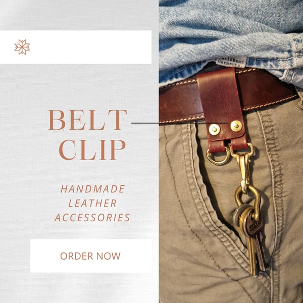 Handmade Crazy Horse Leather Belt Clip Key Holder with Solid Brass Accessories 