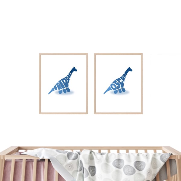 Personalised Boys Dinosaur Art Set of 2 Prints First and Middle Names  A4 A3