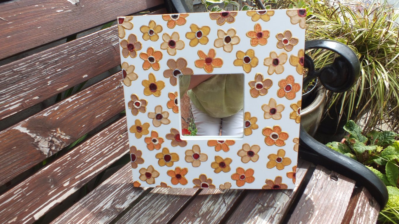 Flower mirror, mirror with flowers on it, painted mirror