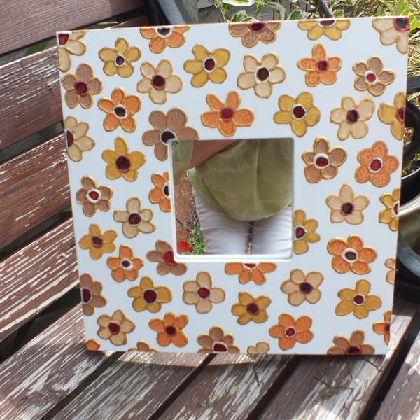 Flower mirror, mirror with flowers on it, painted mirror